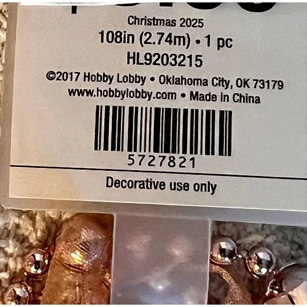 Rose Gold Beads & Ribbon Garland 108” New With Tags